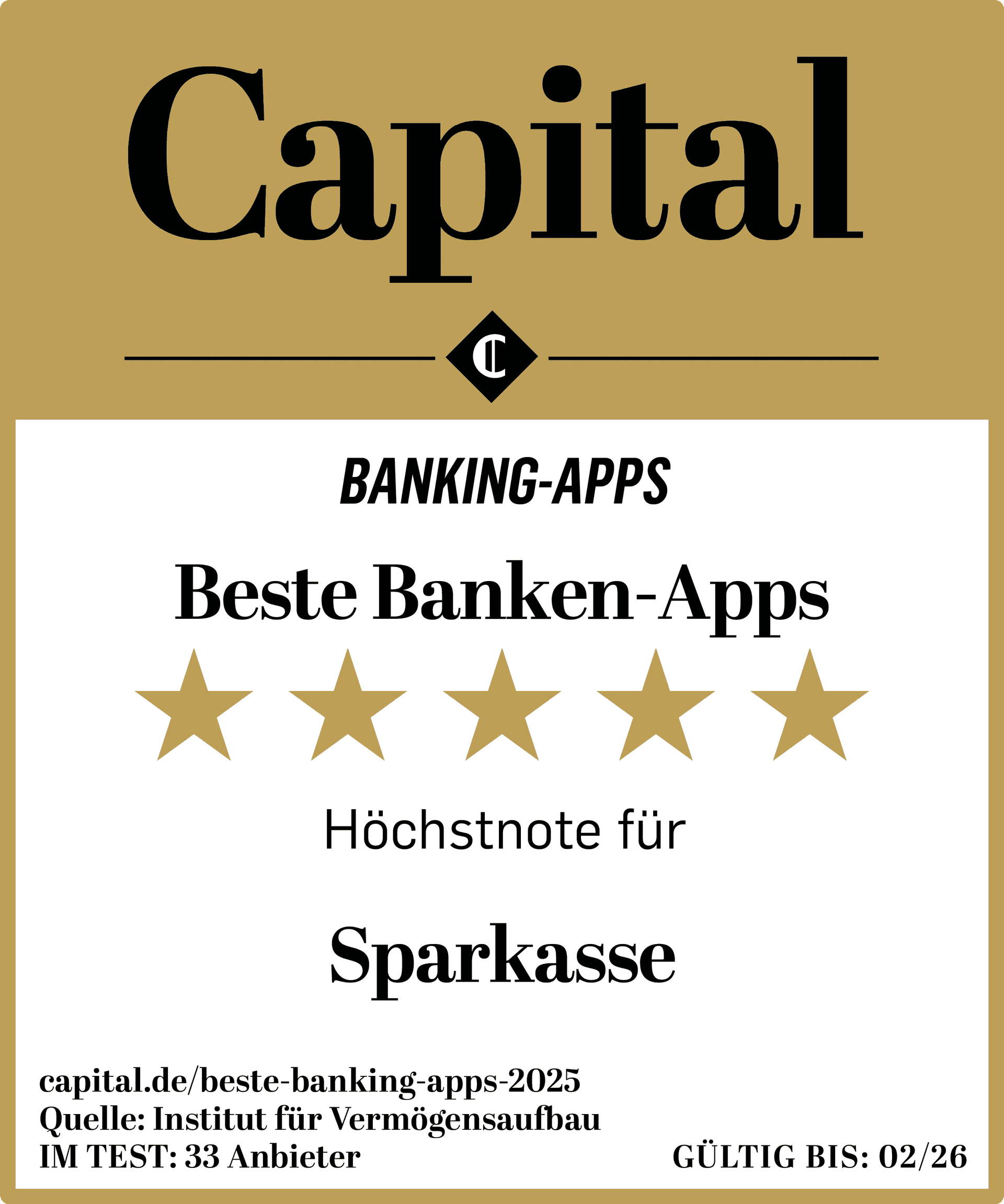 5 Sterne Siegel von Capital Beste Banken-App 2025