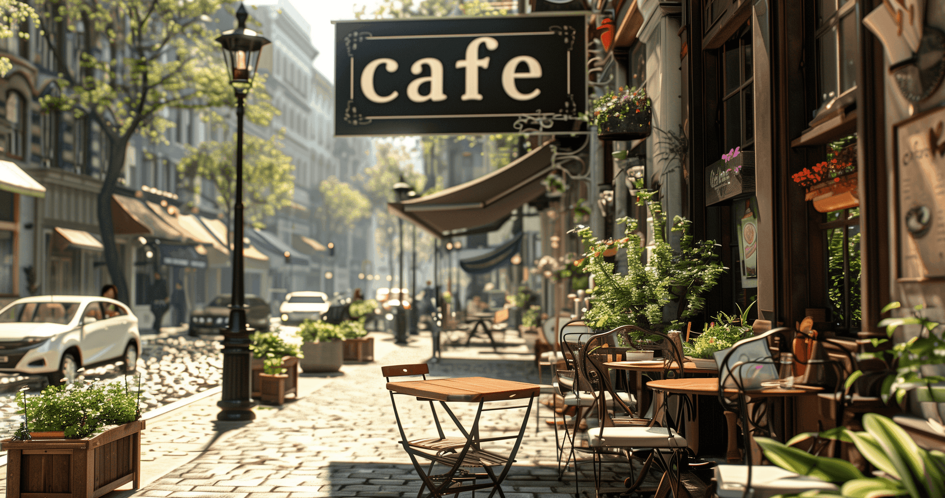 Ein hübsches Cafe mit Terrasse.